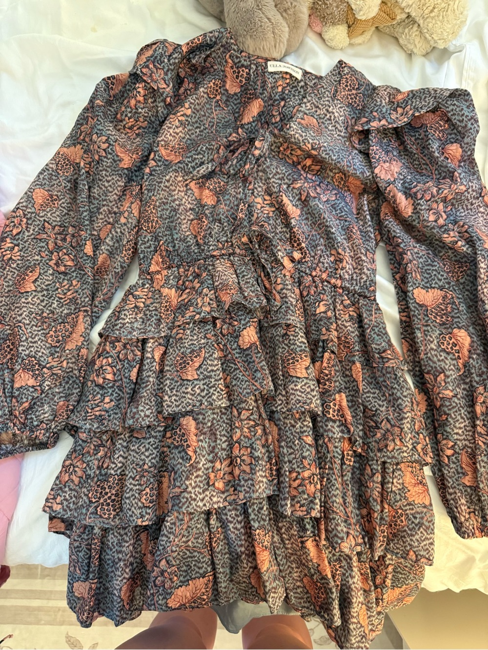 Ulla Johnson Coral Floral Ruffle Tiered Dress